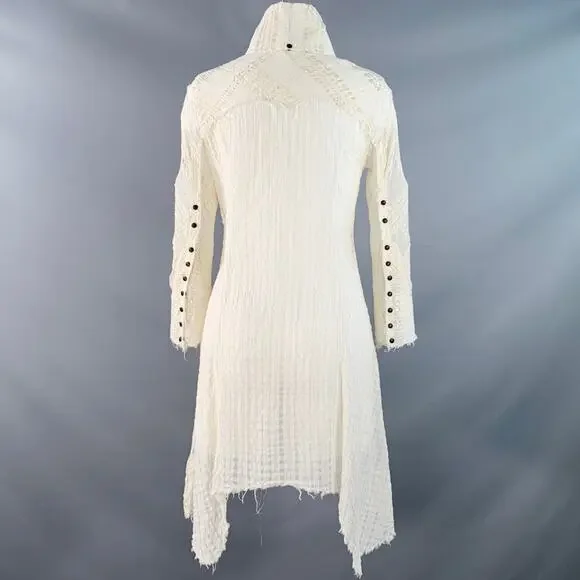 L.G.B Size S Cream Black Polyester Blend Distressed Mini Shirt Dress - Picture 4 of 8